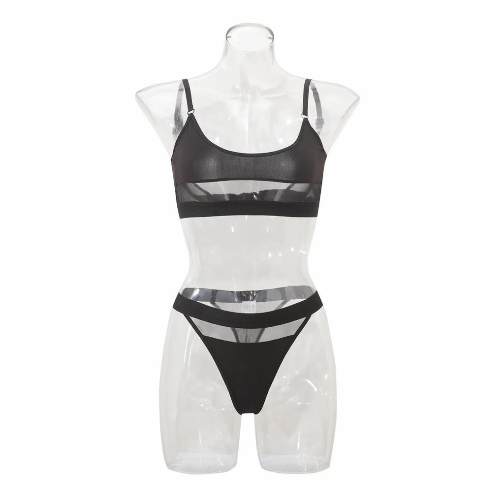 Women's black bra and panty set with full cup coverage and fixed double shoulder straps