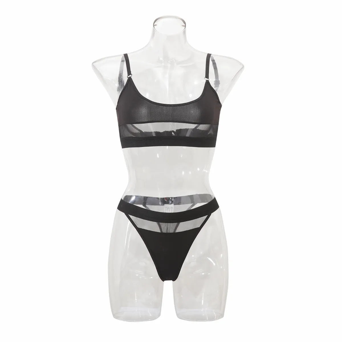 Women's black bra and panty set with full cup coverage and fixed double shoulder straps