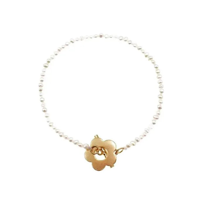 Sterling silver natural pearl flower bracelet handmade with irregular pearl beads, adjustable size, silver colour, SL019 design