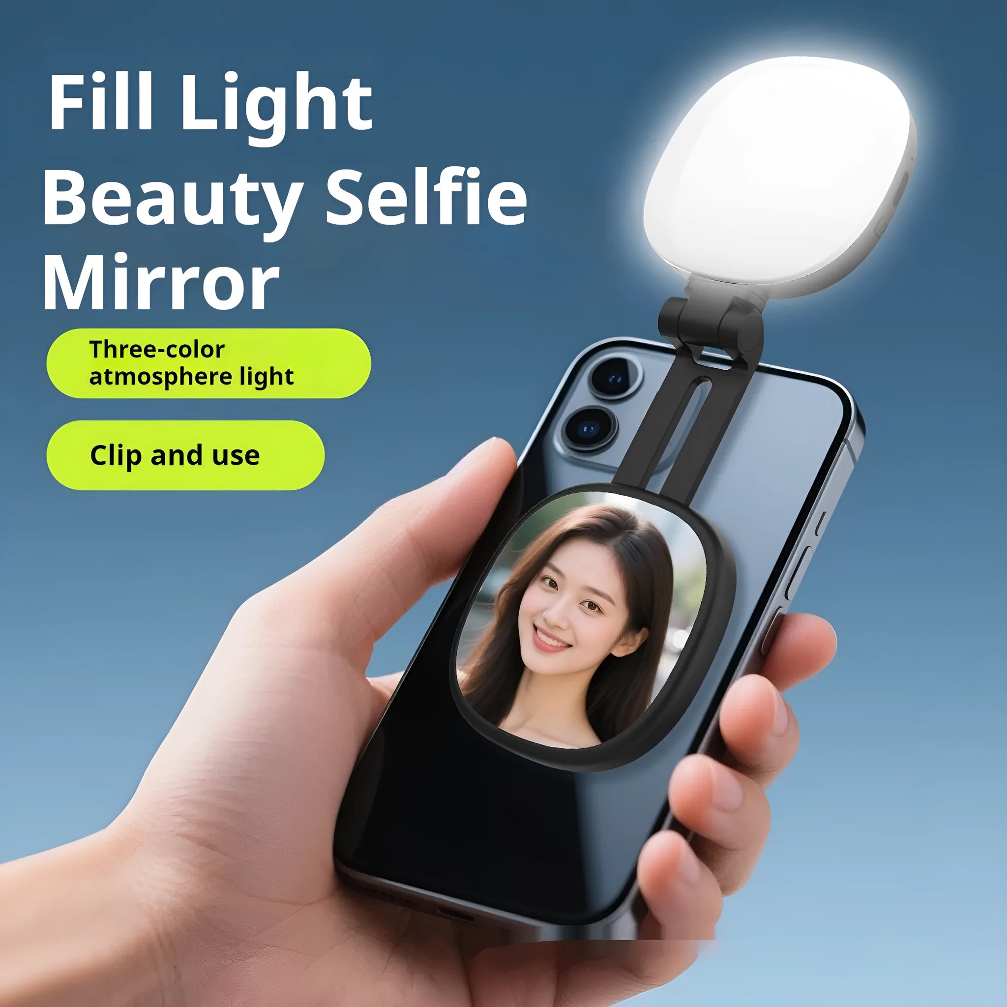 Mini mobile phone fill light with magnetic attachment showing black and white colour options