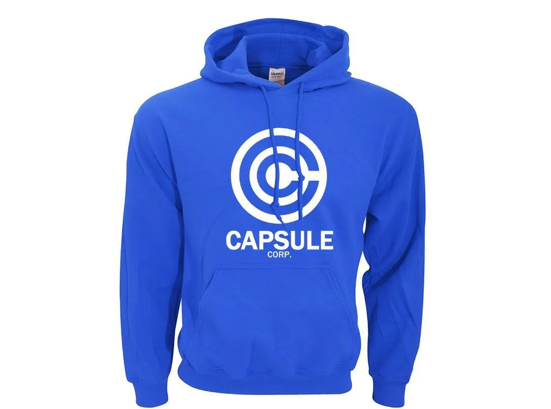 Capsule Corp men's hip hop hoodie with print pattern, turn-down collar, and hood in black white colourway