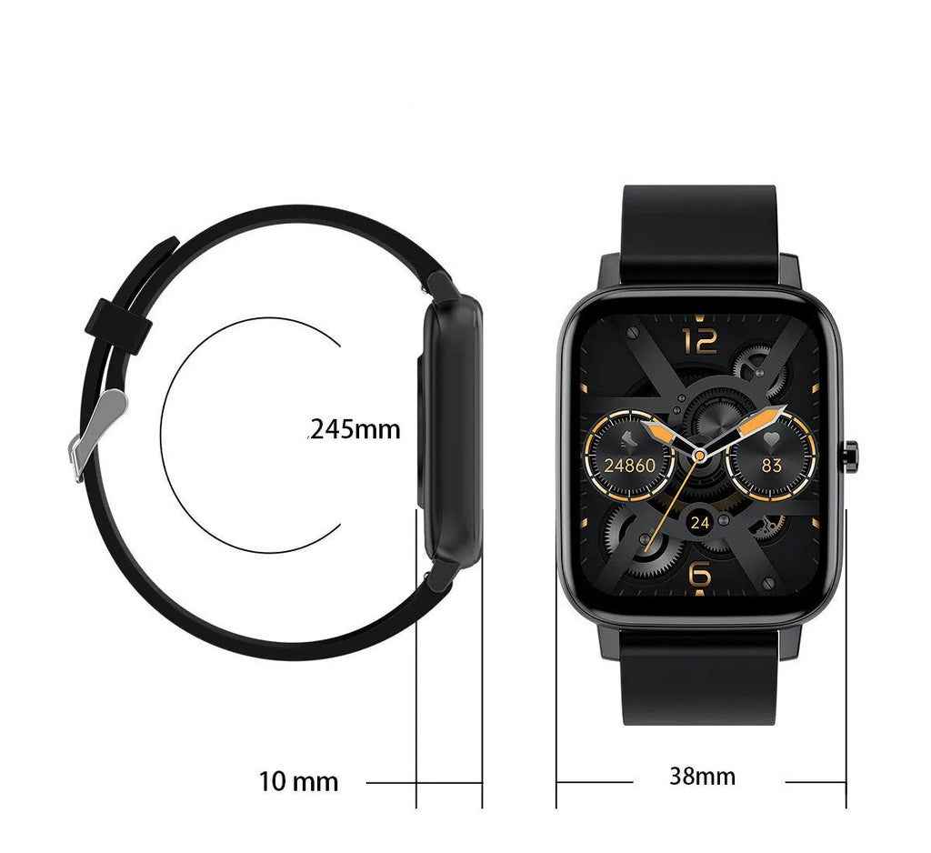H80 sports smartwatch with black silicone strap showing ECG and blood oxygen monitoring on screen.
