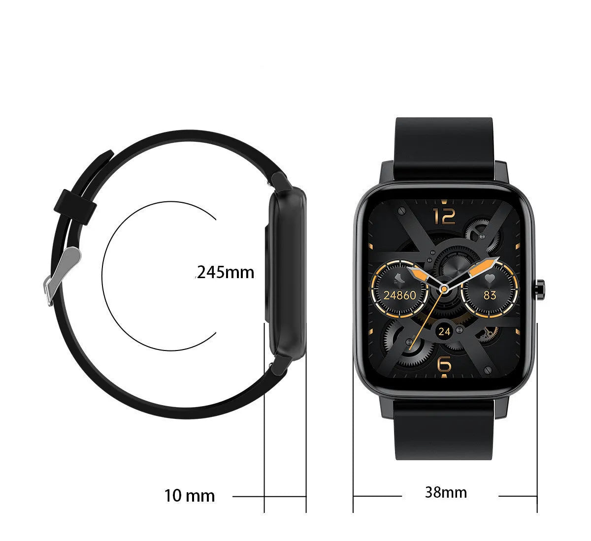 H80 sports smartwatch with black silicone strap showing ECG and blood oxygen monitoring on screen.