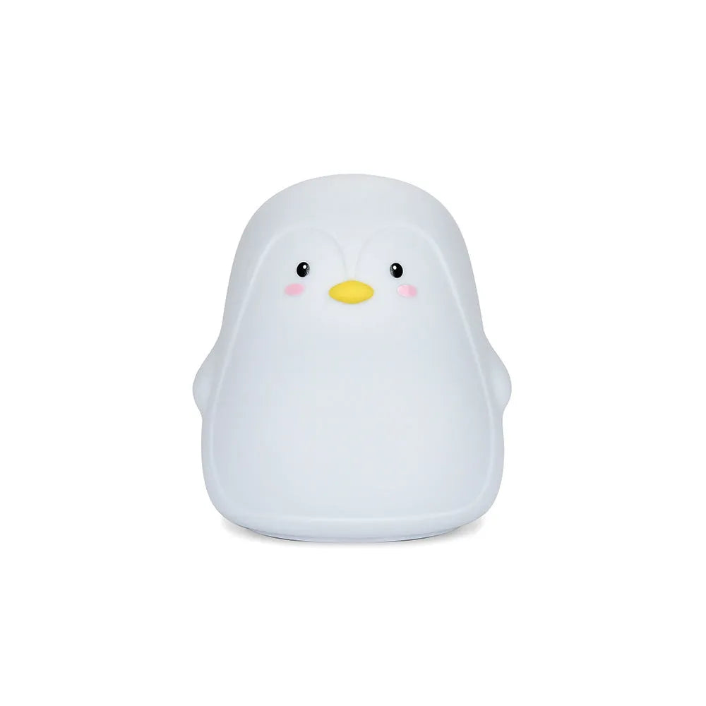 Penguin-shaped rechargeable night light with USB cable, white LED illumination, silicone ABS construction