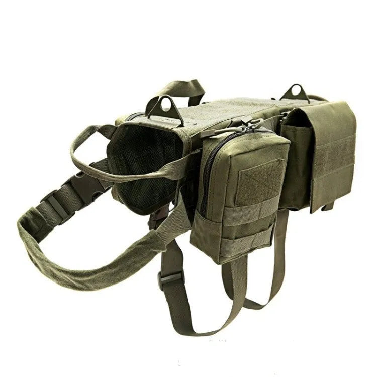 Dog combat clothing vest in 600D nylon, waterproof, in Mud colour with adjustable straps and webbing
