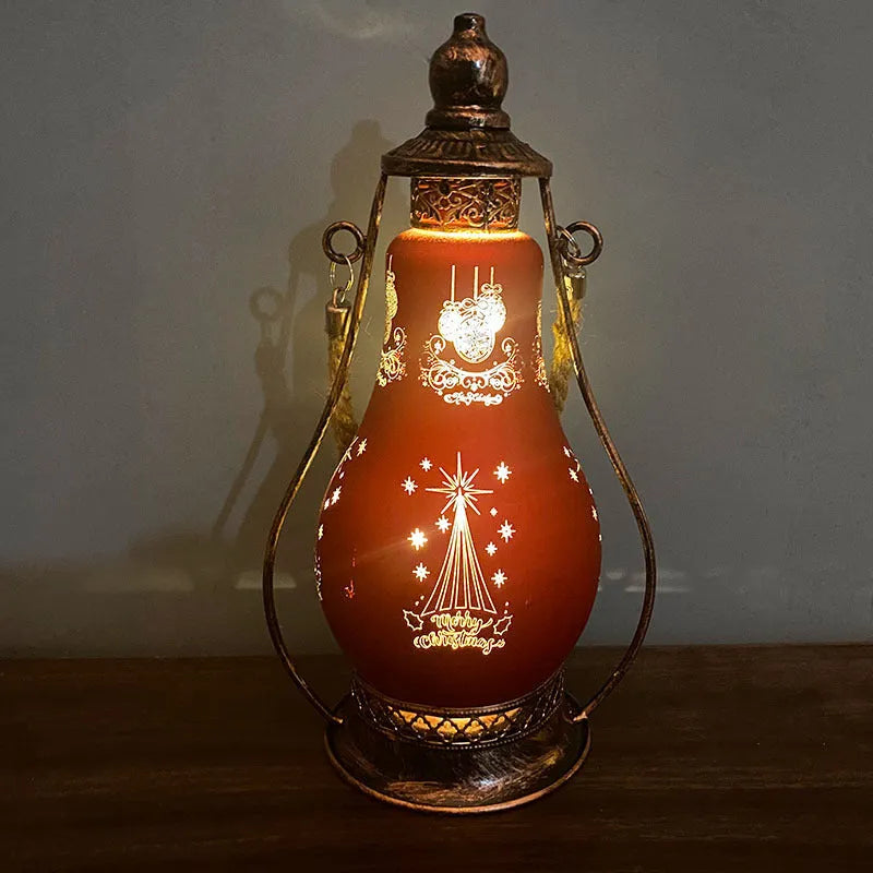 New Chinese style glass LED oil lamp decorative light in red, shown as a hanging ornament.