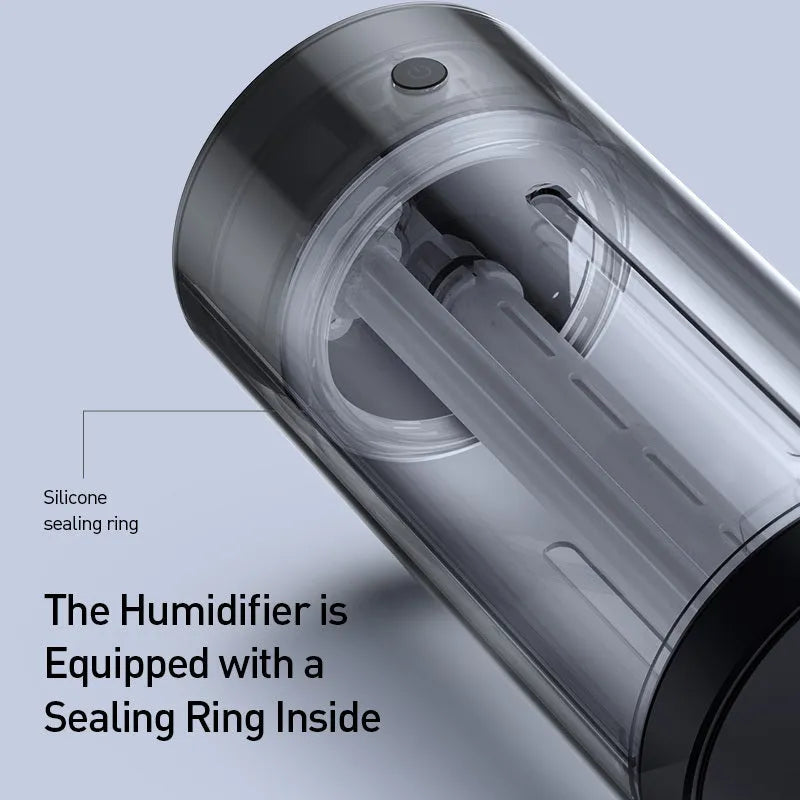 Black and dark grey aluminium alloy car diffuser humidifier with USB cable.