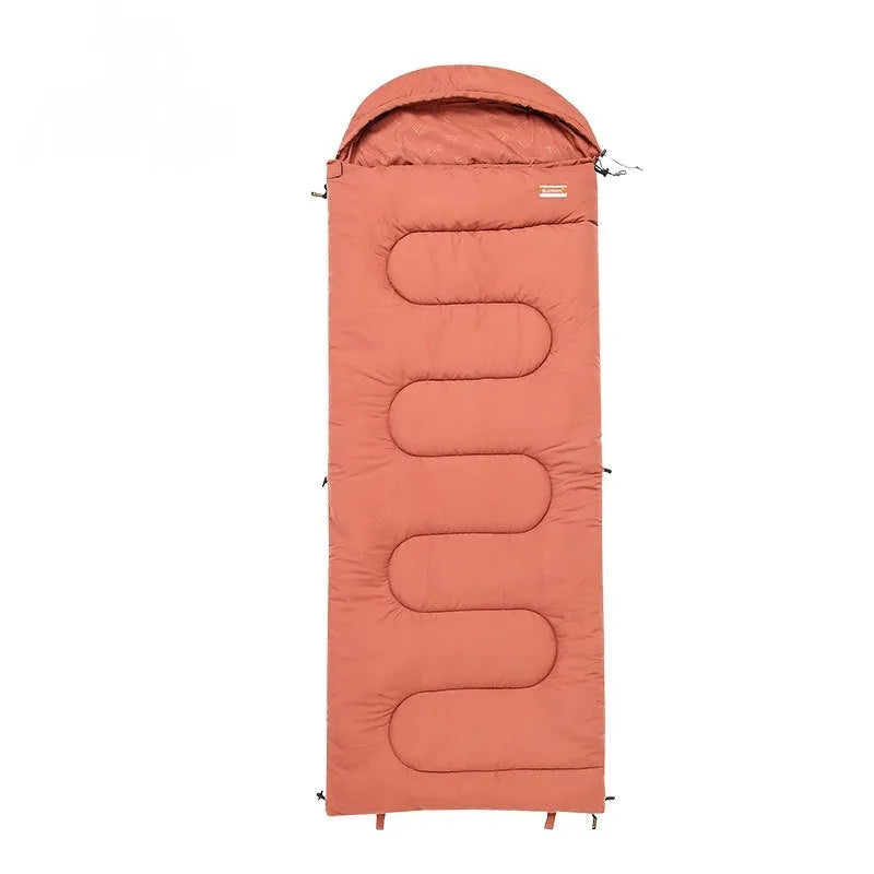 Cotton sleeping bag for outdoor camping in ochre or olive green colour