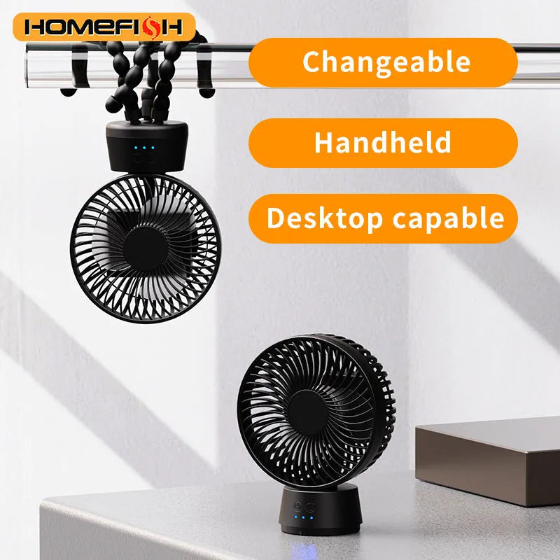 HOMEFISH F2 automatic shake head handheld fan with LED light and removable mounting bracket