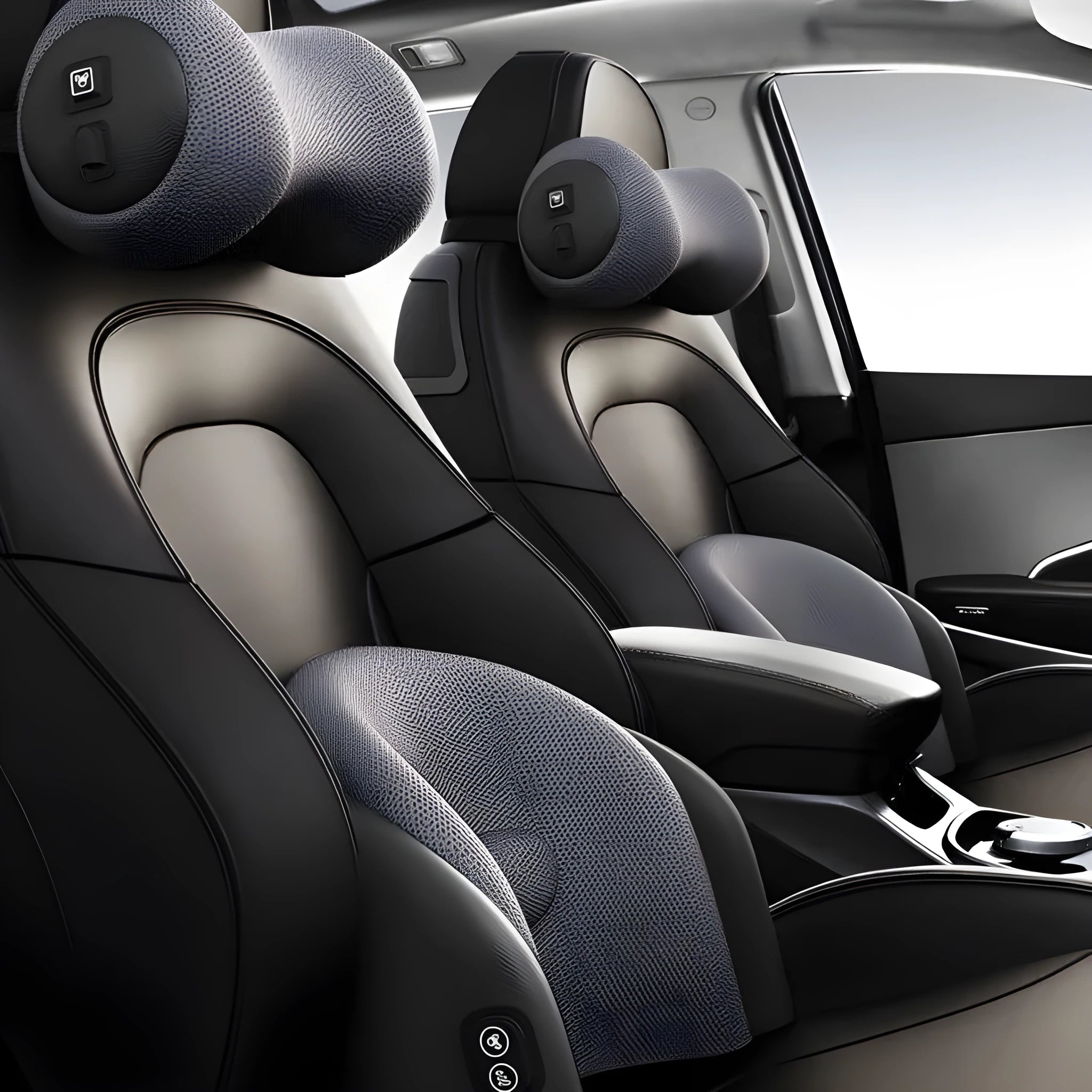 Car massage waist cushion and headrest with memory cotton padding in space grey colour