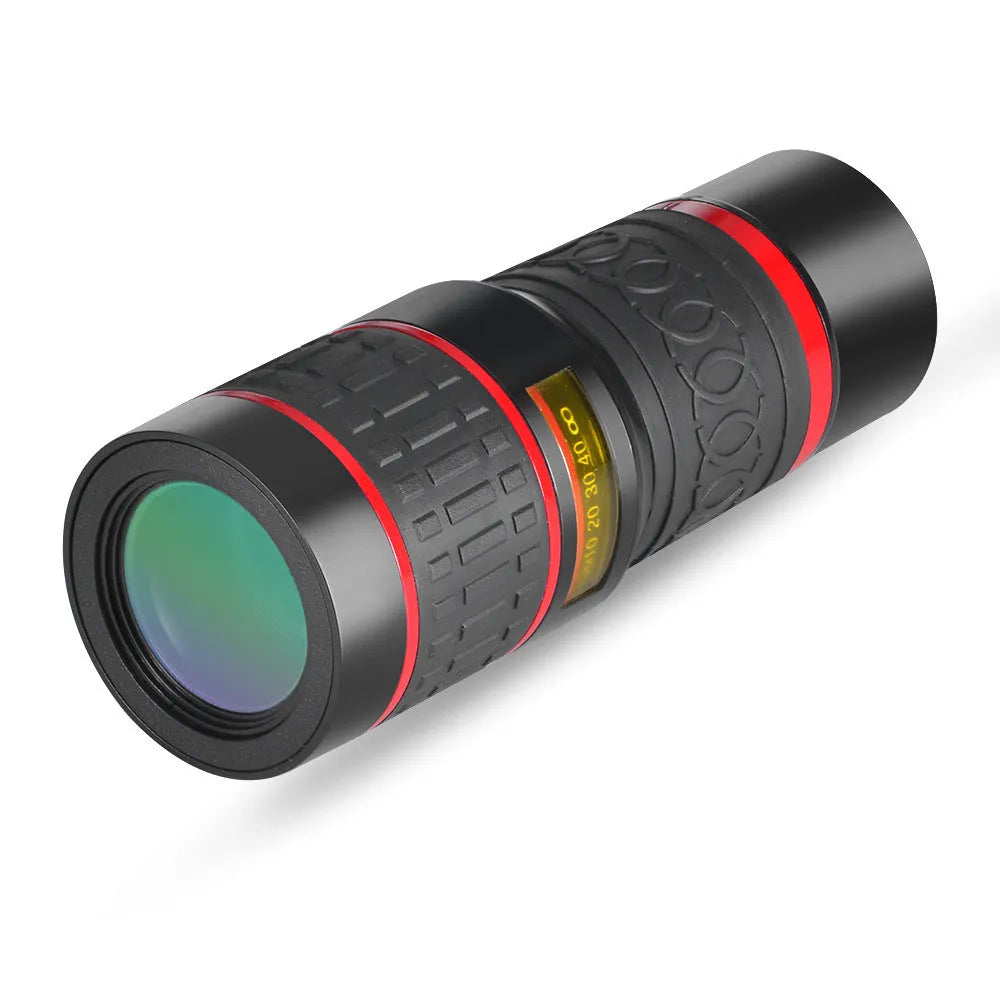 20x magnification cell phone telescope with universal clip on a smartphone.