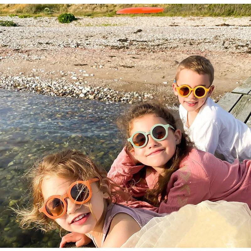 Children's round frame retro mocha glasses with UV400 protection in beige colour