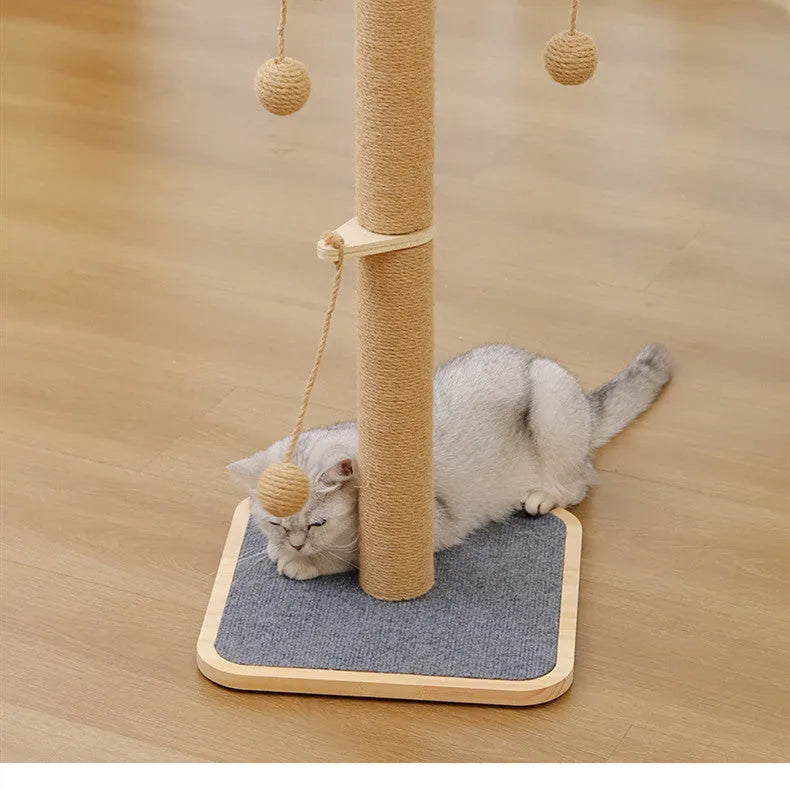 Simple-style windmill hanging ball scratch-resistant cat climbing frame toy made of pine wood and carpet leather.
