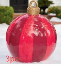 Large red and white striped inflatable PVC Christmas ball ornament with a 60cm diameter.