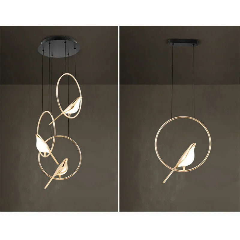 Modern minimalist magpie bird silhouette chandelier ceiling light in zinc alloy and acrylic