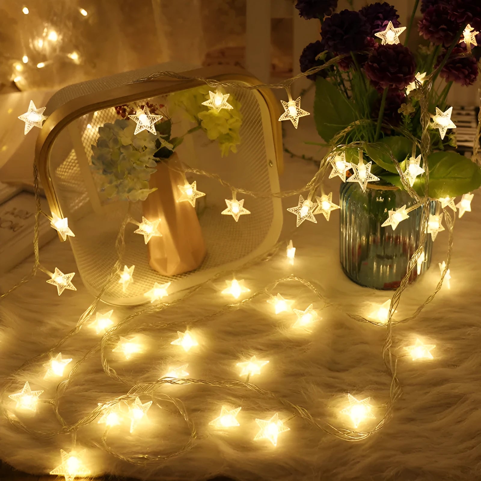 3 metre long LED star light string with 20 warm white glass lights for outdoor holiday decoration