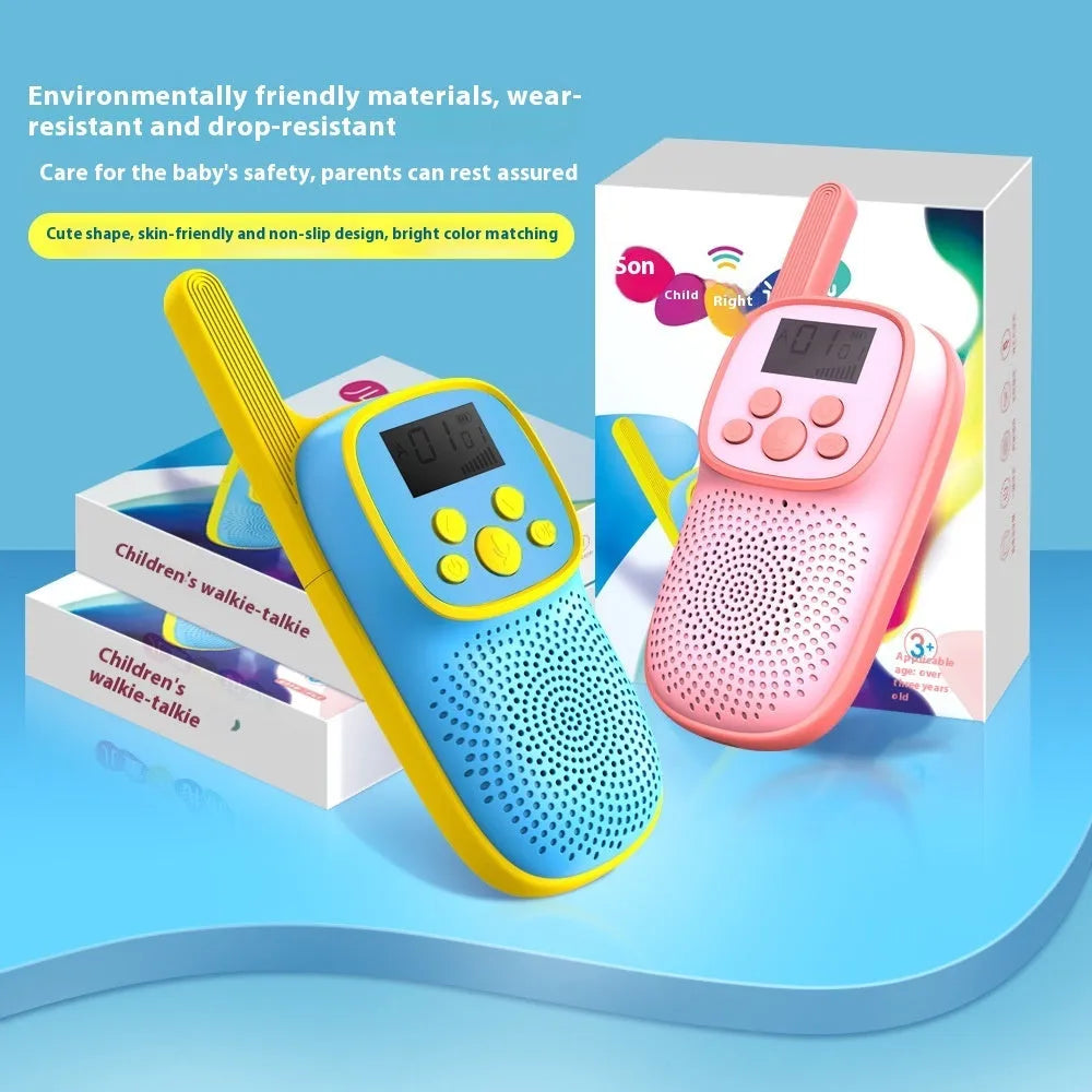 Wireless cartoon children's walkie-talkie toy in pink and blue with non-slip grip