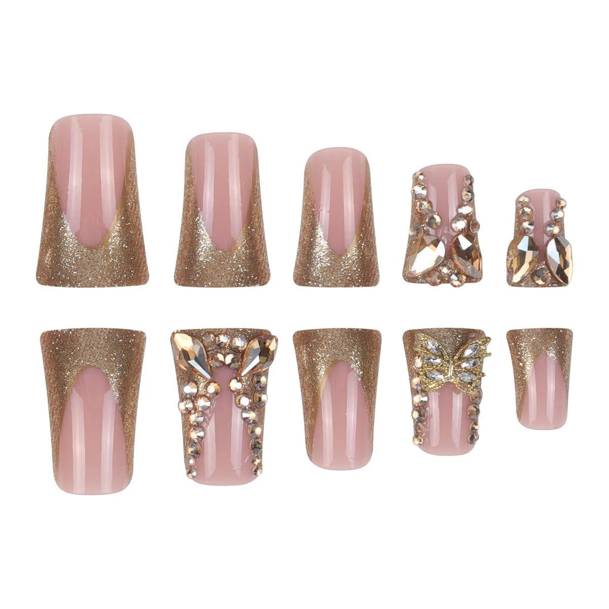 Golden diamond and butterfly nail stickers D34 colour with jelly glue applicator