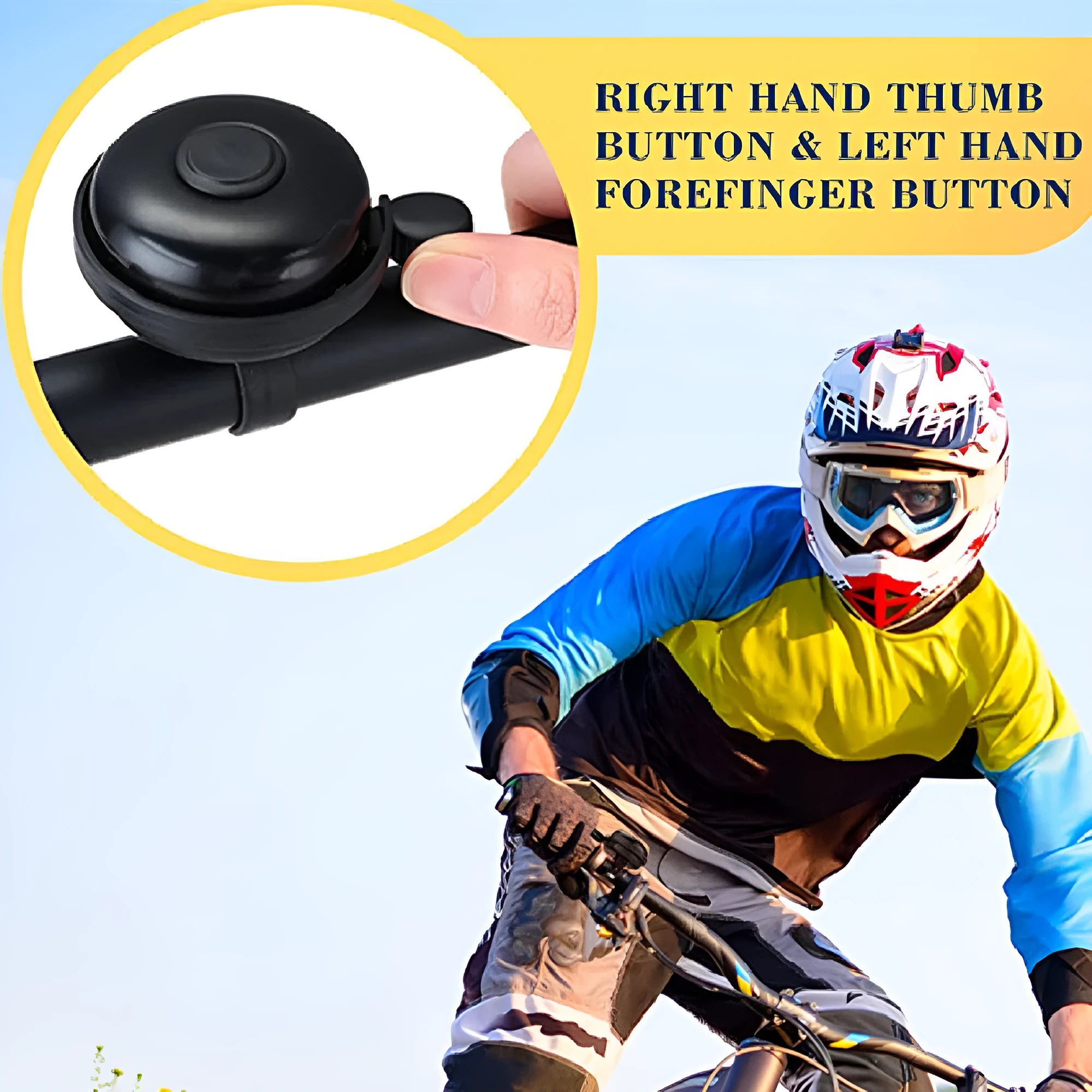 Black ABS bicycle bell with 58mm diameter and a metal mounting fixture.