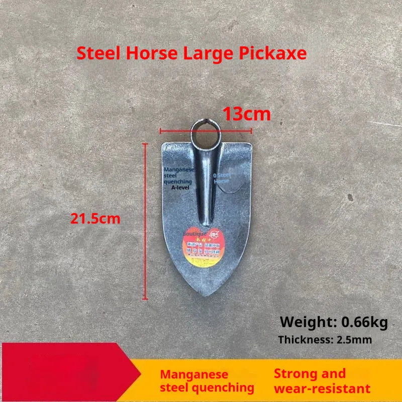 Agricultural pointed flat hoe tool with a steel horse tip for gardening.