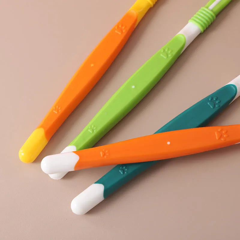 Pet toothbrush with nylon bristles and plastic handle in multiple colour options