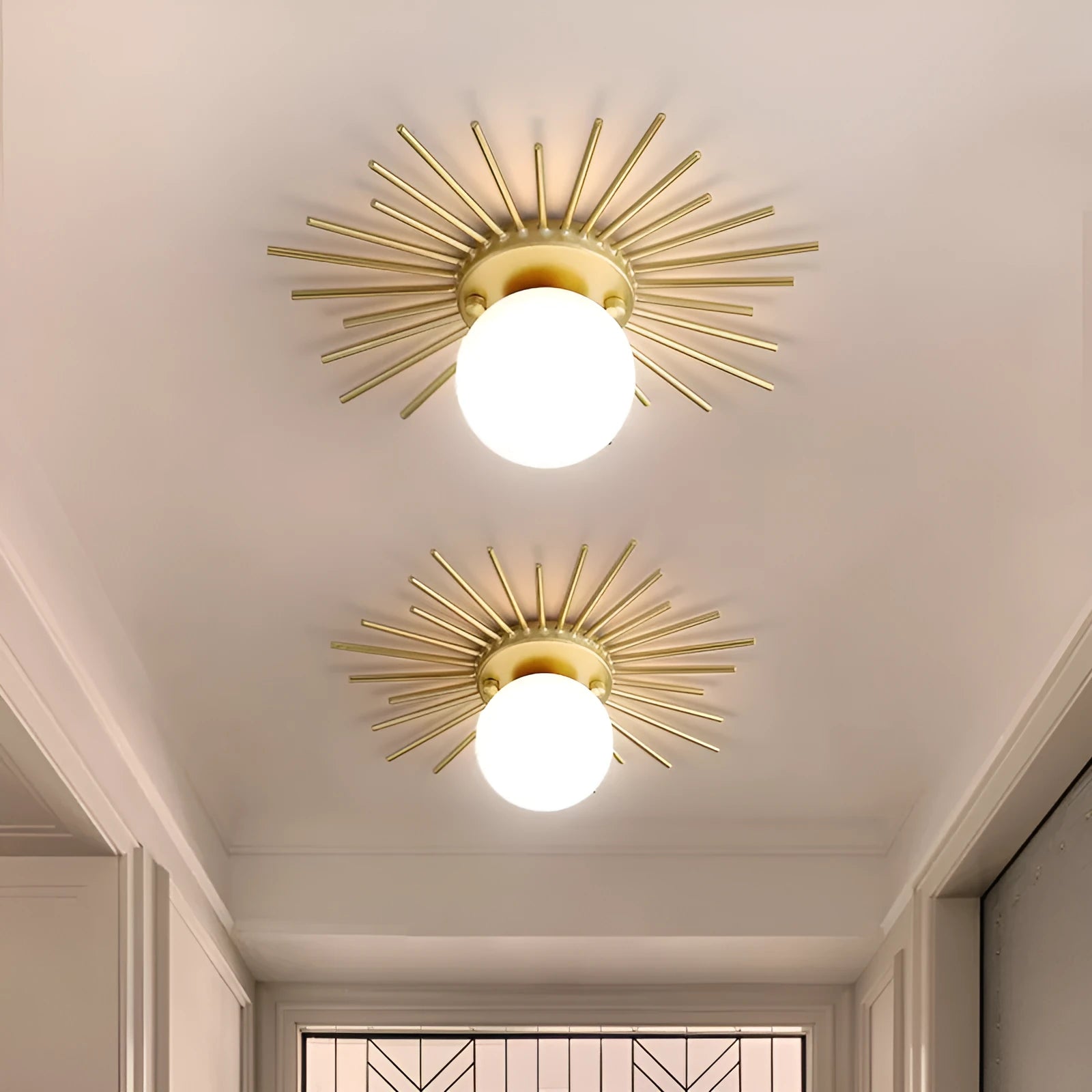 Iron ceiling lamp with LED light source, 25cm diameter, warm light option for corridor