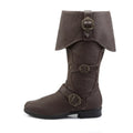 Medieval Renaissance cosplay boots in dark brown with high shaft, chunky heel, and turn-up design