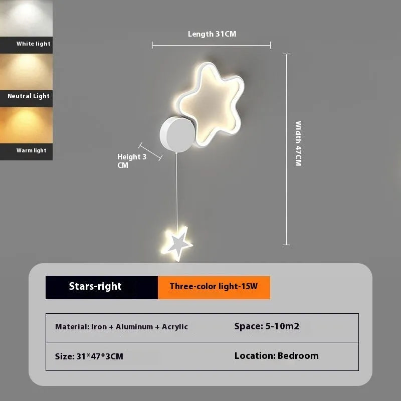 White left-facing cloud children's bedside wall lamp with a three-colour LED light on a bedroom wall.