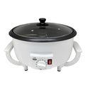 White oblate home coffee roasting machine with 750g capacity and 225mm base