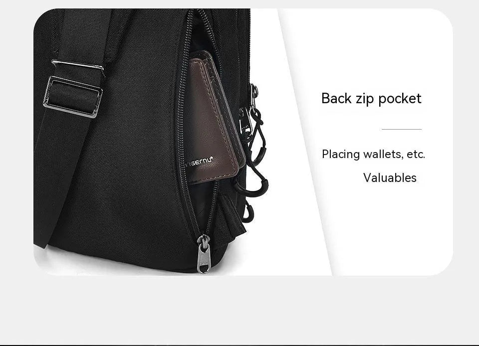 Casual black TPU camouflage chest bag with a single shoulder strap and soft handle.