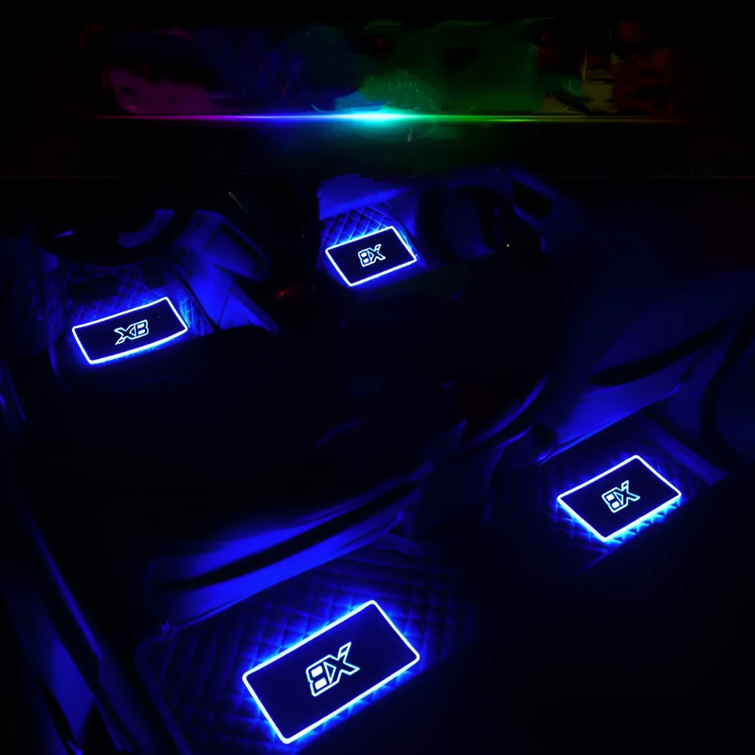 Black car interior atmosphere light with sound control, multicolor LED pad, USB socket, style A projection