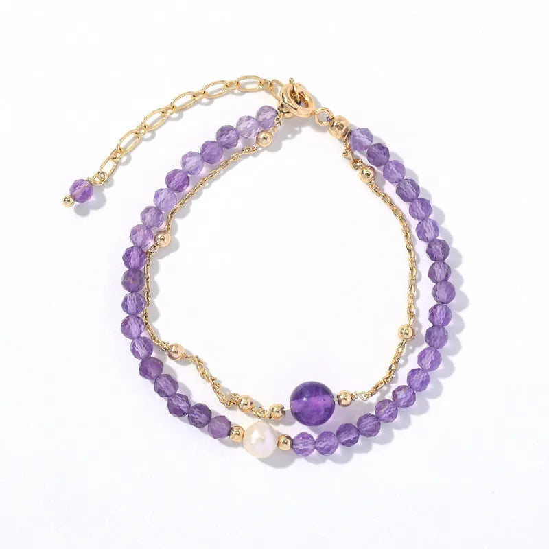 Women's Chinese style bracelet with diamond-shaped crystal beads in electroplated amethyst colour