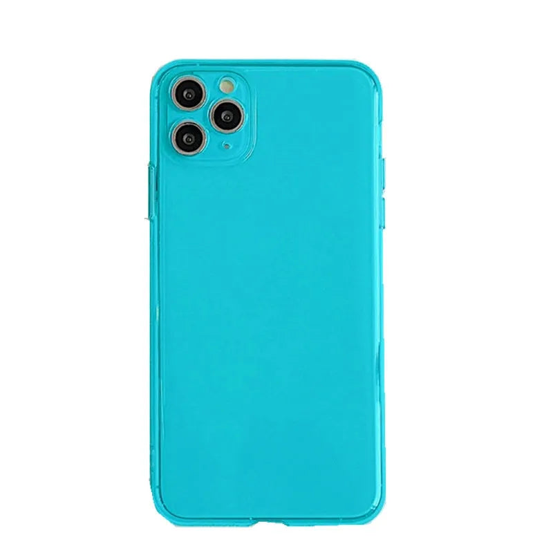 Transparent fluorescent TPU phone case in orange for iPhone 15 Pro Max showing slim back cover design