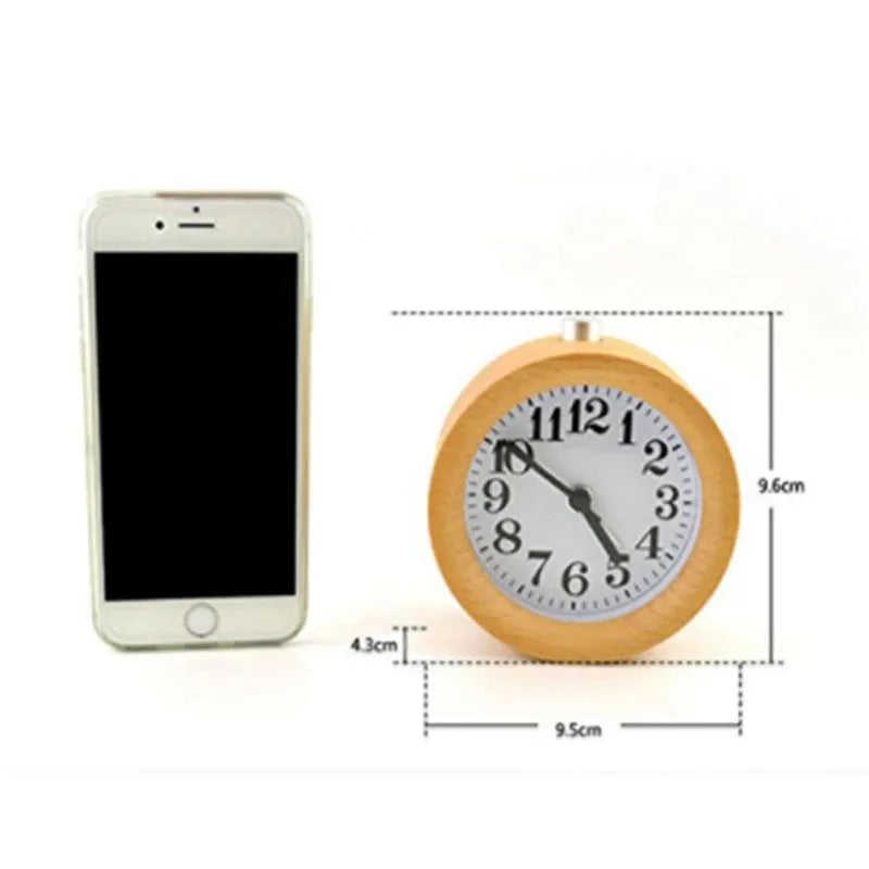 Solid beech wood silent alarm clock with 4-inch dial showing time display
