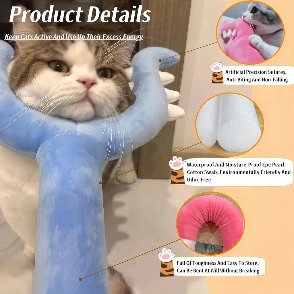 70cm blue plush cat wand toy with foam-filled front section for interactive pet play