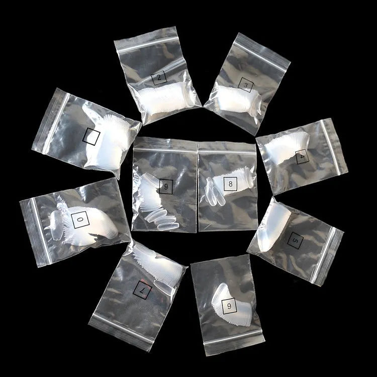 500 transparent natural clear acrylic false nails with French tips design in 10 different sizes