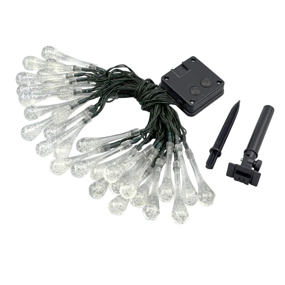 6.5-metre solar-powered LED water drop string lights with waterproof outdoor garden decoration