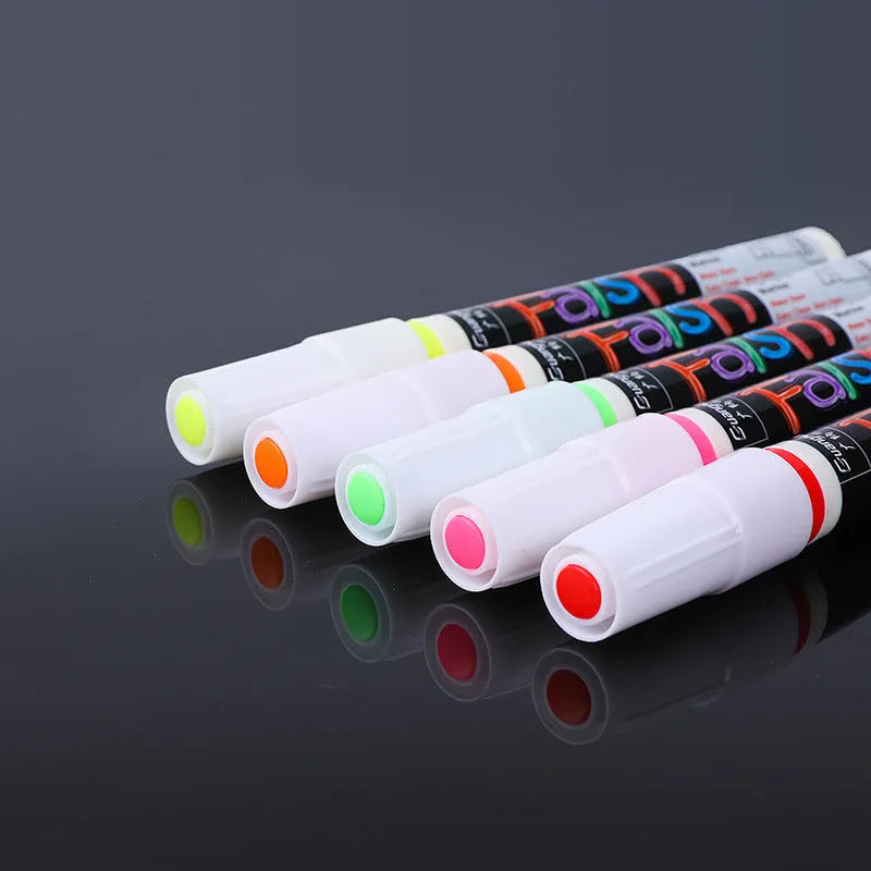 Electronic fluorescent plate highlighter with plastic shell and 6mm oblique tip, shown with 8 colour refills.