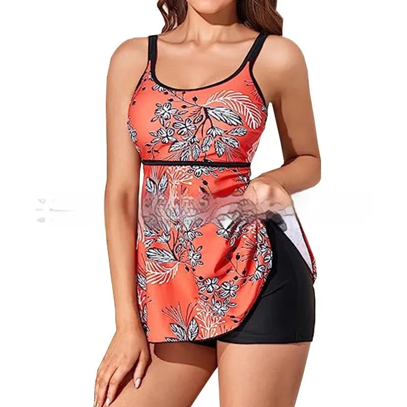 Women's plus size high waist swimsuit with backless split design in leopard print pattern