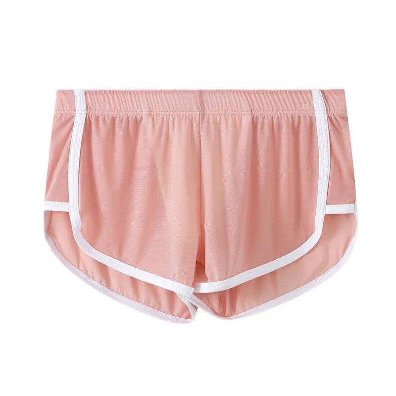 Men's ice silk boxer shorts in multiple colours showing low-waist mesh sports design.