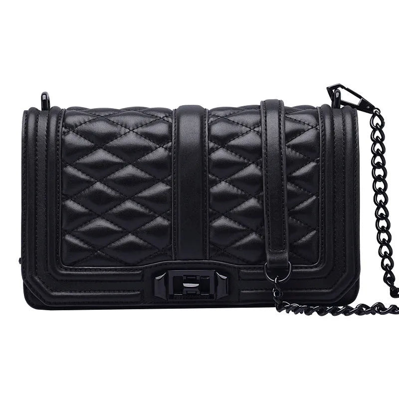 Women's shoulder chain bag in first layer cowhide with plaid pattern and chain strap, square shape