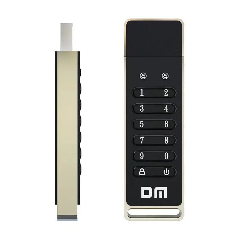 64GB metal USB flash drive with fingerprint scanner and digital encryption buttons