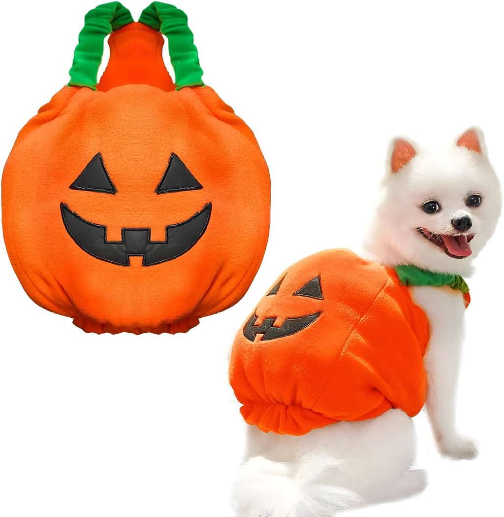 Orange plush pumpkin Halloween costume for small medium dogs and cats on mannequin