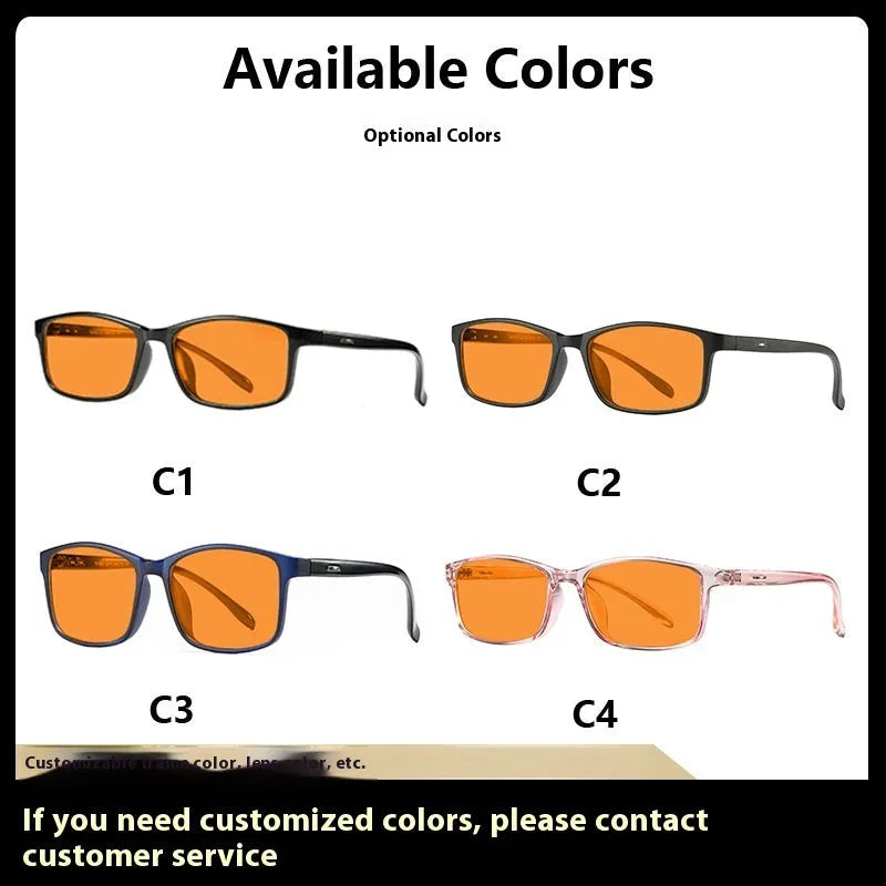 Orange anti-blue light UV protection glasses with full rim frame in multiple colour options