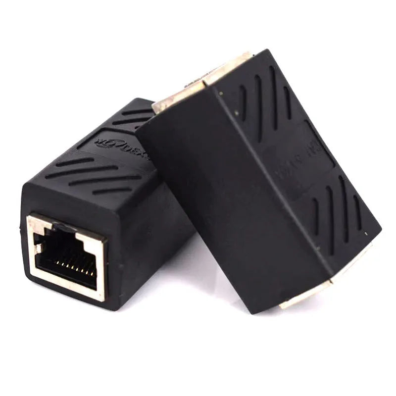 Black RJ45 network cable butt joint extender adapter with rotating joint design