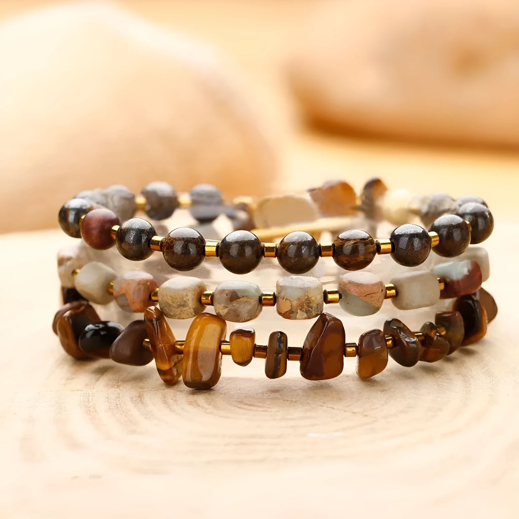 Tigereye and bronze geometric ball bracelet with manual craftsmanship and brown colour