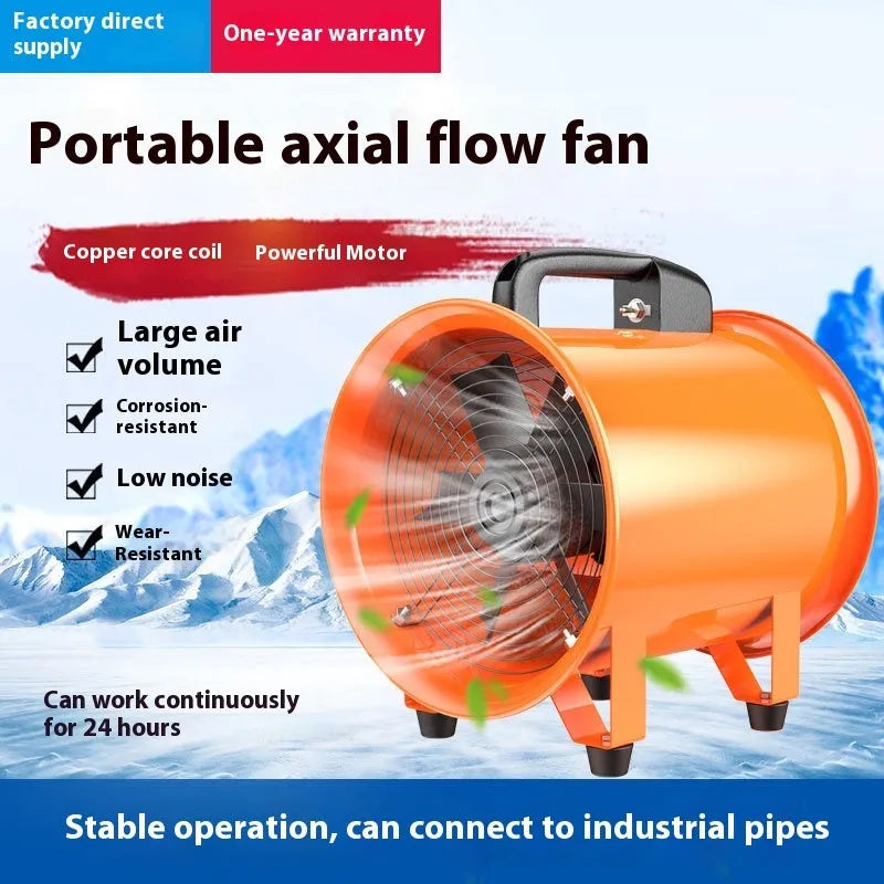 8 inch industrial axial flow fan with titanium steel construction and 5 metre duct for ventilation