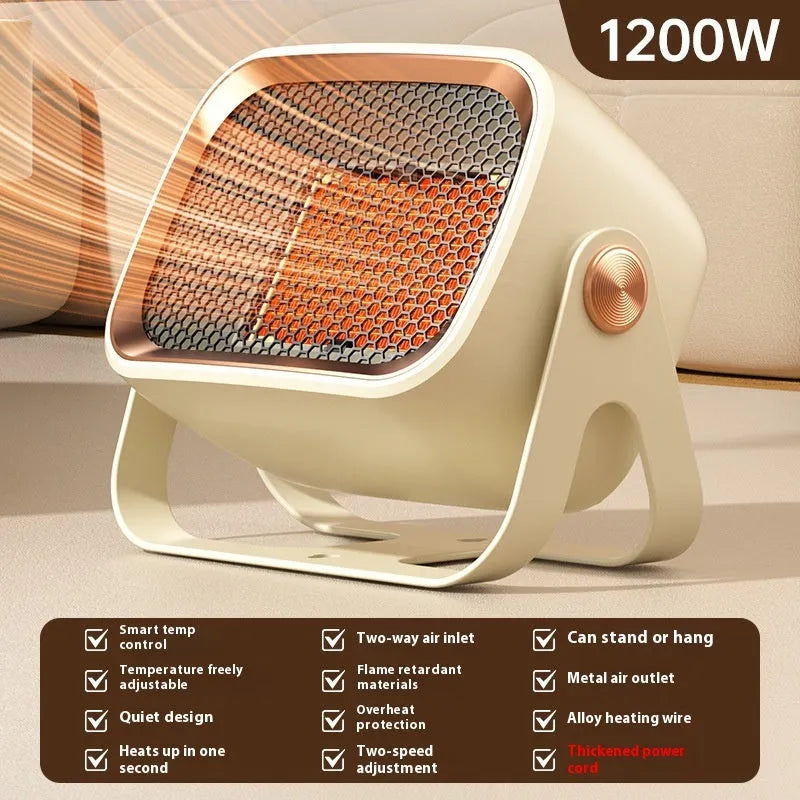 White desktop ceramic heater with rotatable base and push-button controls