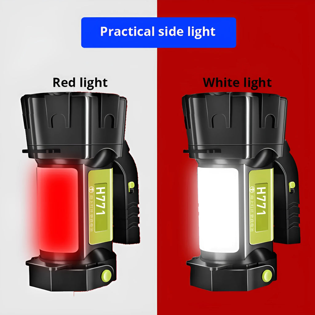 H771 portable handheld searchlight with shoulder strap, shown in an outdoor setting.