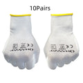 White PU coated labour gloves showing wrist length and flexible construction
